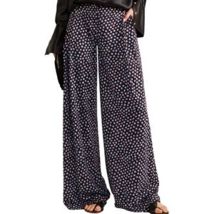 Diane Von Furstenberg Navy Wide-Leg Polka Dot Pants